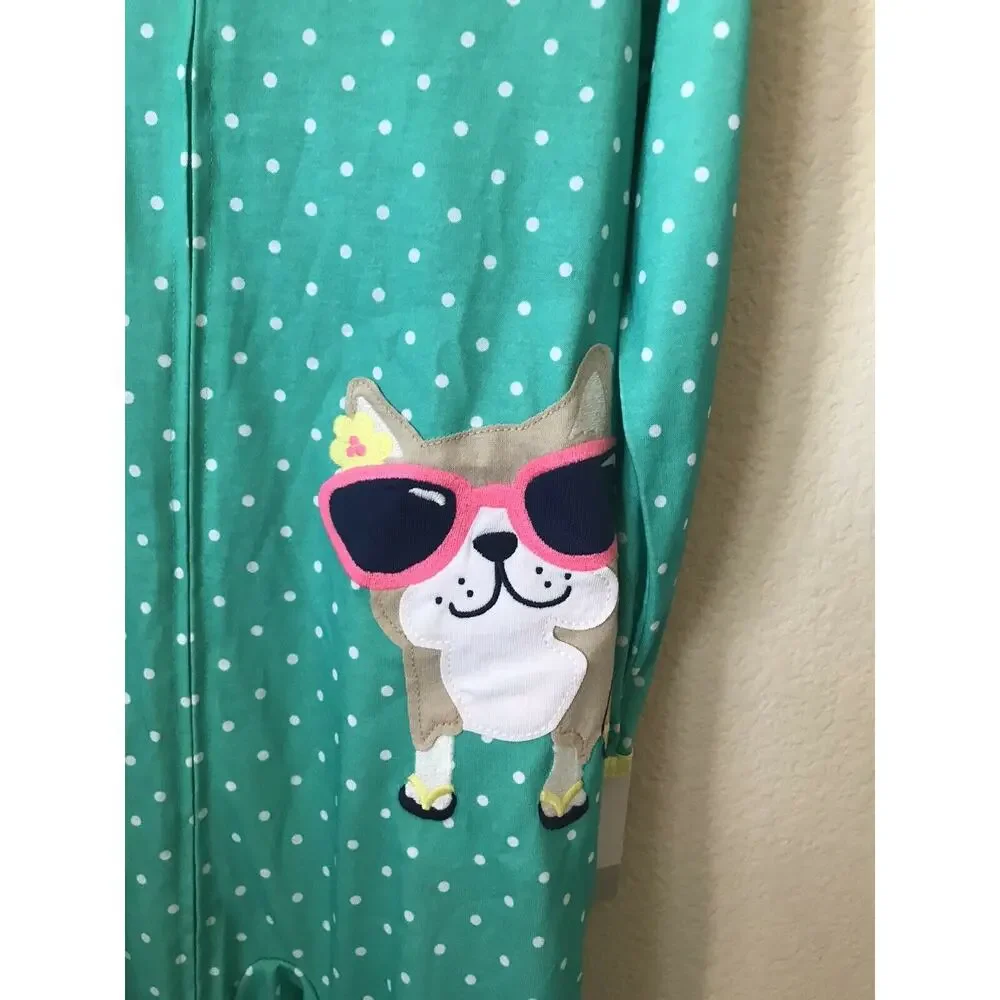 Carter's Polka Dot Dog 1 Piece Footed Zip Up Long Sleeve Pajamas Sleeper Size 5T